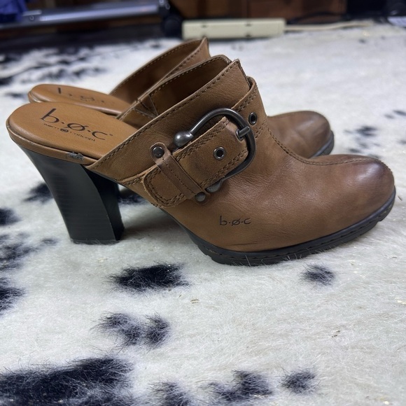 BOC Concept Women’s Brown Y2K Leather Slip On Heeled Clogs Size 9 - Picture 2 of 8
